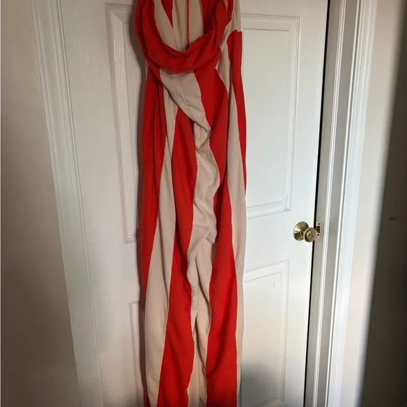 Striped Orange and White Strapless Eden Jumpsuit - Picture 5 of 9